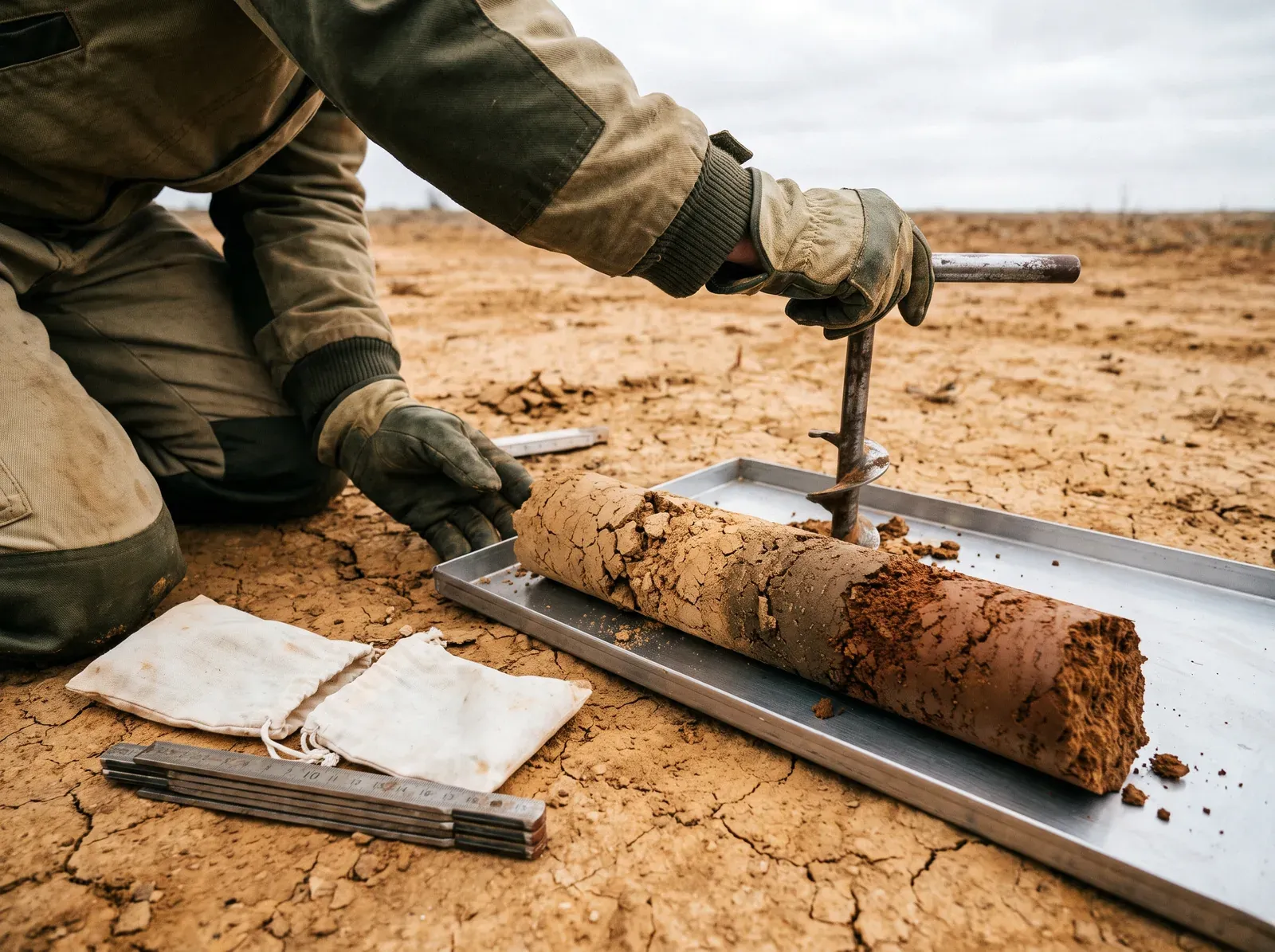 A soil core taken with a hand auger